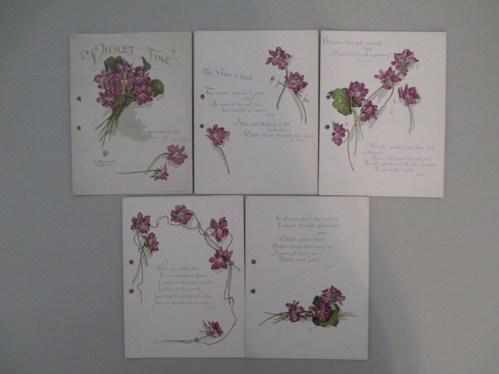 Louis Prang & Co.1895 Violet Time Poetry Lithograph Booklet Flowers L Prang 454e
