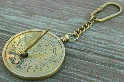 Antique Finish Sundial Key Chain Solid Brass Pocket Sundial Key Chain Style Gift