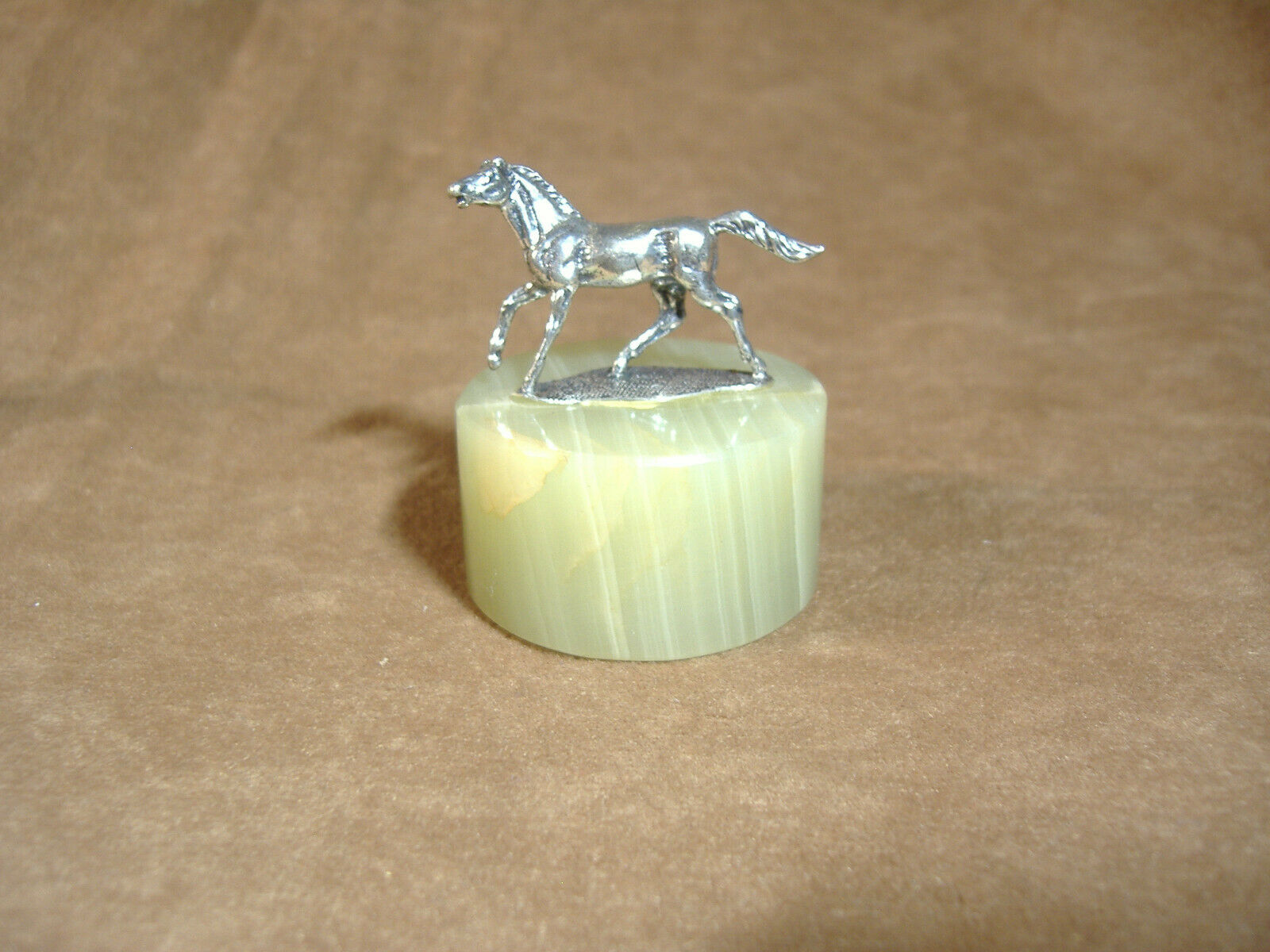 Vintage Miniature Sterling Silver Detailed Horse Figure On Marble Stand 2" Tall