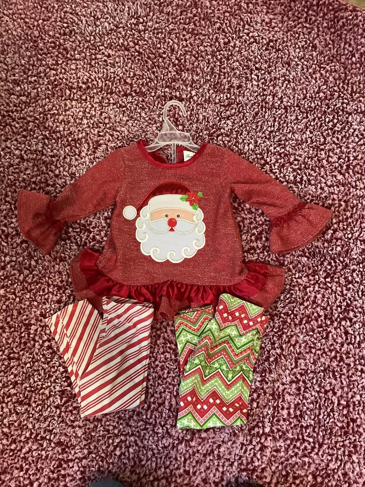 Rare Editions 3-piece Red, Green & White Christmas Santa Set Size 2t