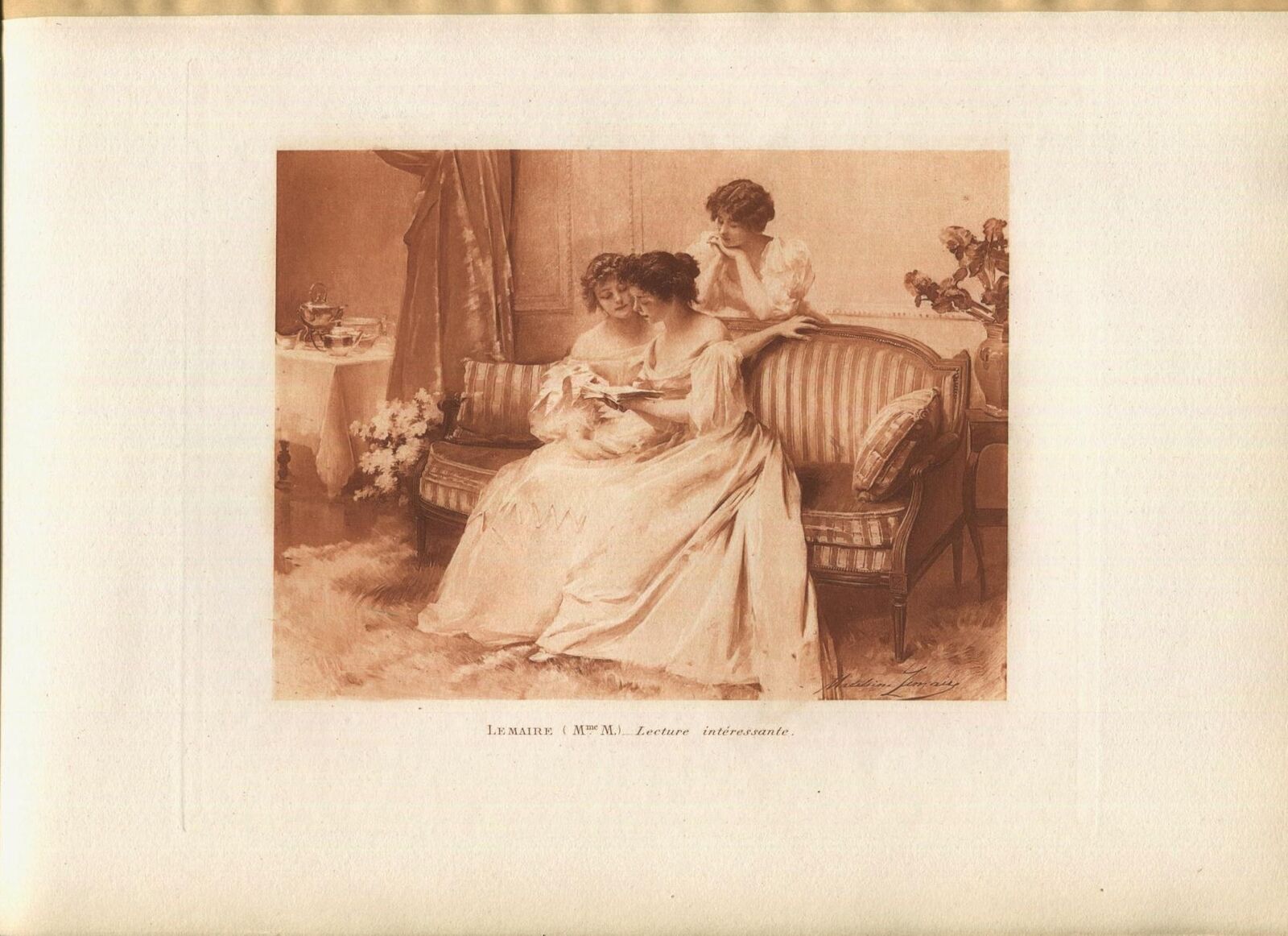 Antique Gorgeous Victorian Women Reading Afternoon Tea Cup Pot Settee Art Print