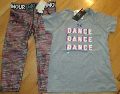 Under Armour Dance Sparkle Tee Shirt & Cropped Capri Leggings Nwt Girls' L Ylg