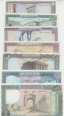 Lebanon 1 5 10 25 50 100 250 Livres 1980 1988 P-61 62 63 64 65 66 67 Unc Set Lot