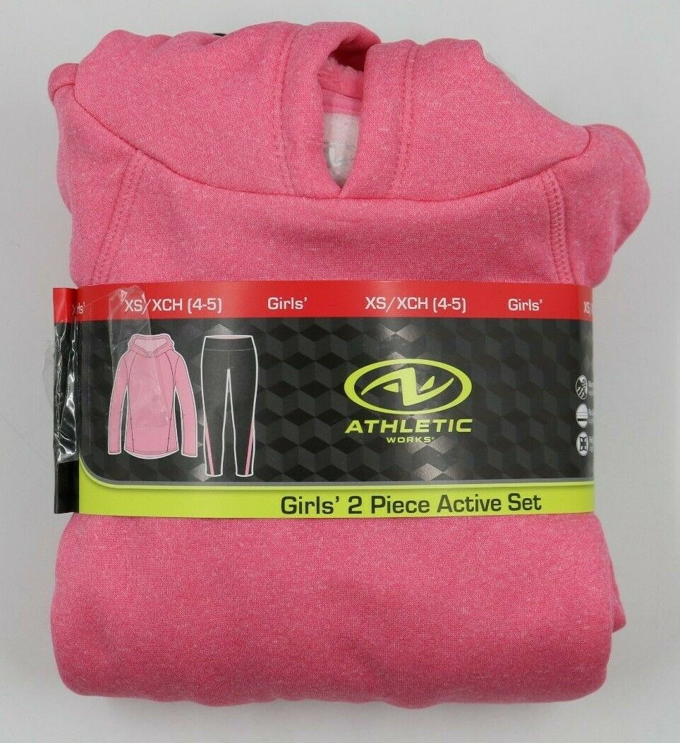 Athletic Works Girls Hot Pink Black 2 Piece Activewear Jogger Set Sz Xs 4-5 New