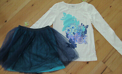 Crazy 8 Rhinestone Flower Top & Blue Teal Tulle Sparkle Skirt Nwt Girls' 14
