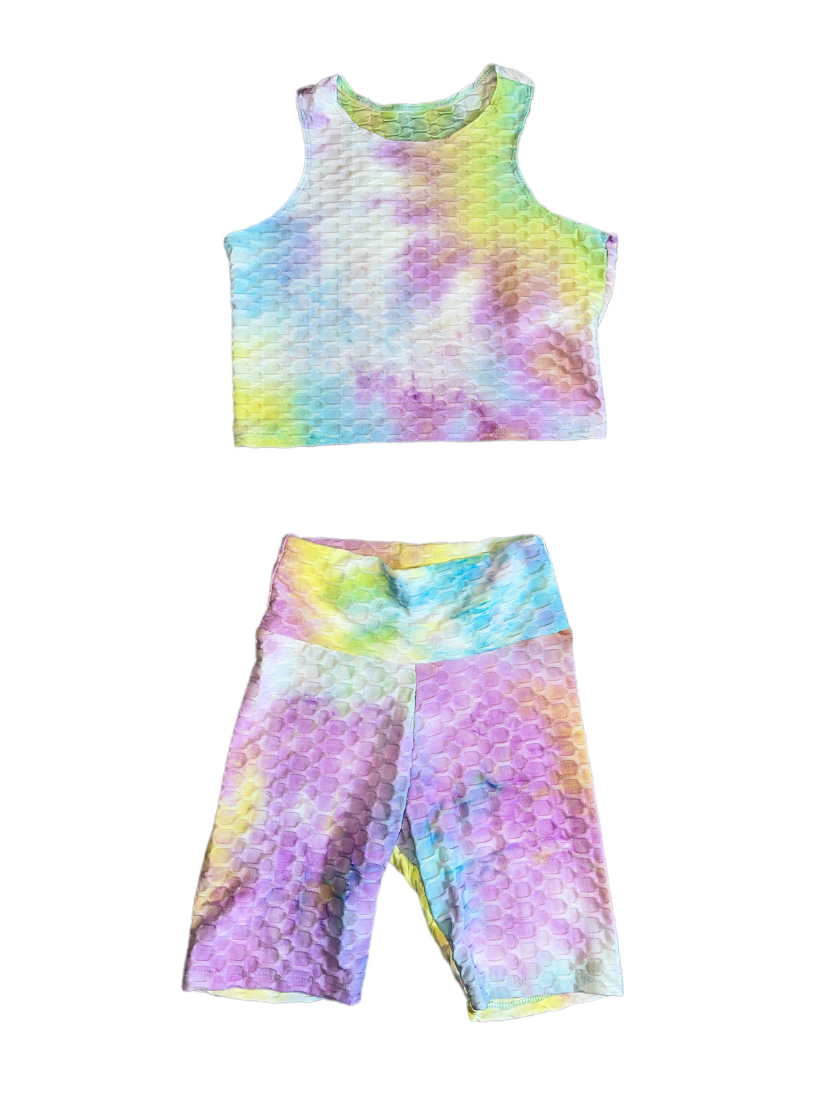 Cheryl Creations Kids Girls 2pc Tie Dye Honeycomb Cropped Tank & Bike Shorts Set