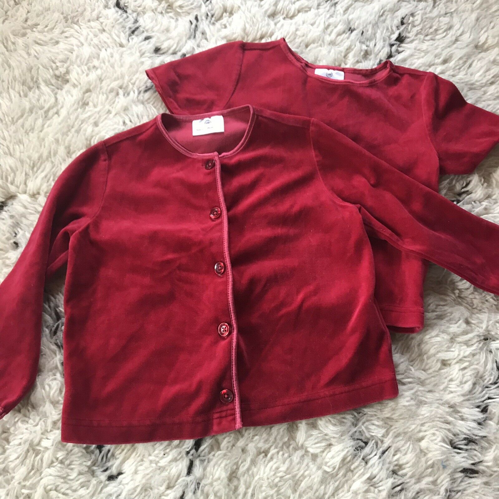 Hanna Andersson 100 Red Velour Sweater Set Excellent Short Sleeve Tee & Sweater
