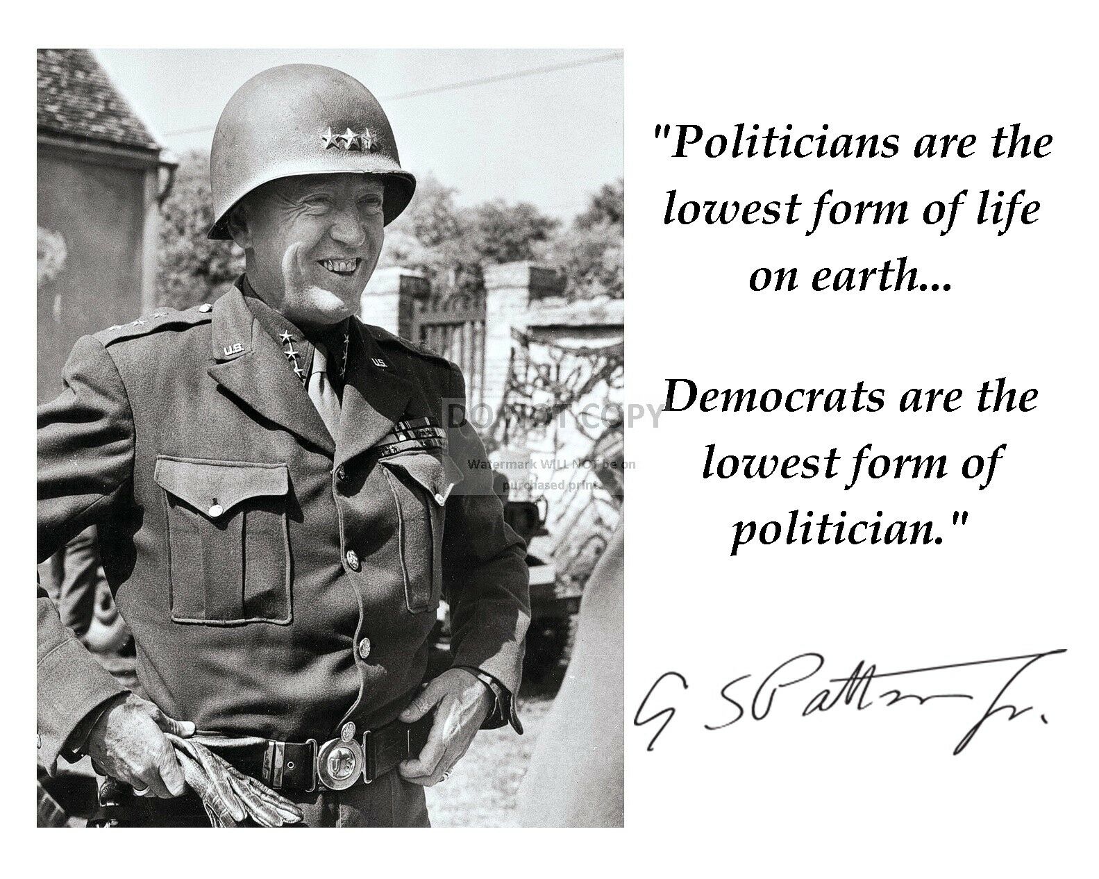 General George S. Patton Quote W/ Facsimile Autograph - 8x10 Photo (pq-015)
