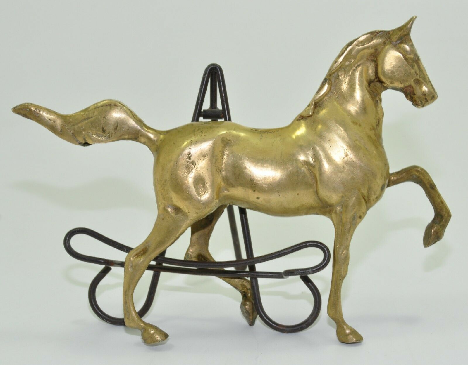 Brass Horse Statue Sculpture Prancing Trotting Equestrian 10"lx8"t Vtg Heavy