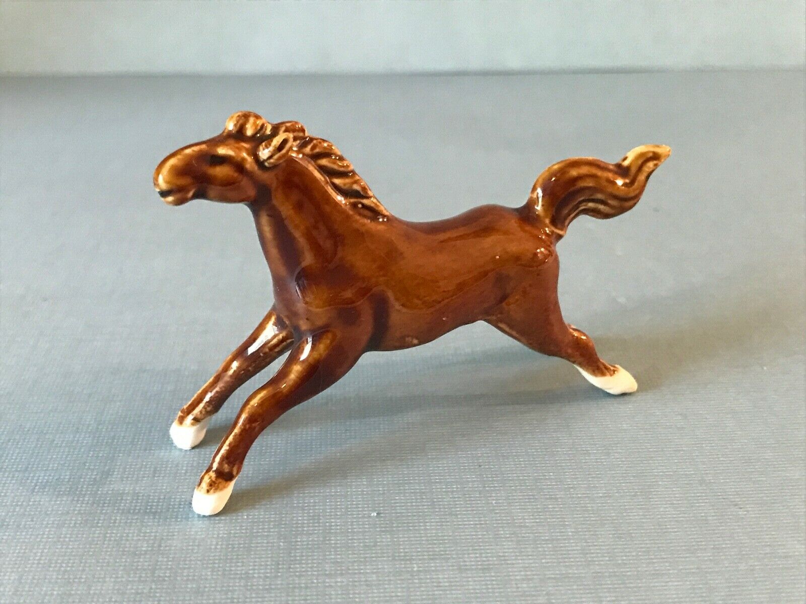 Vintage Miniature Brown Bone China Ceramic Running Horse Figurine Wade?
