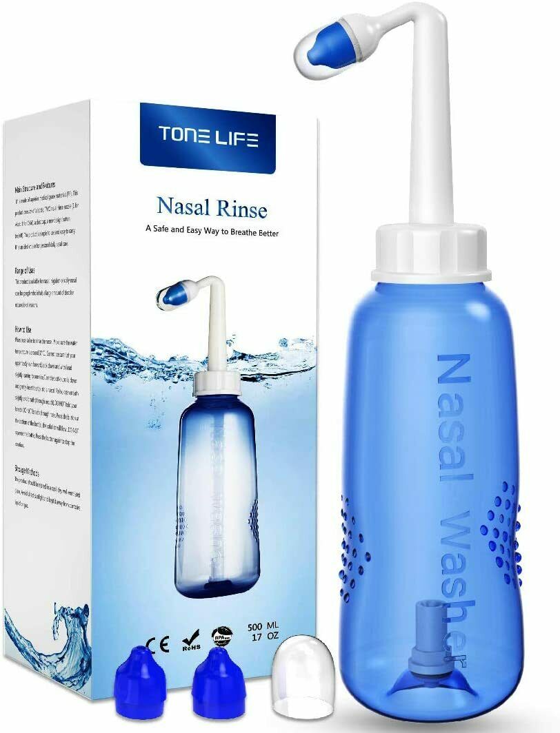 Tonelife 500ml Nettie Pot 18oz 2nozzle Nose Cleaner Adjustable Hydro Nasal Wash