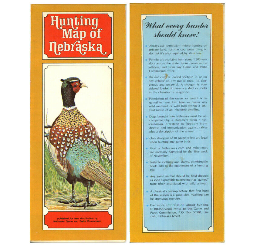 Vintage 1972 Nebraska Hunting Road Map – Game & Parks Commission