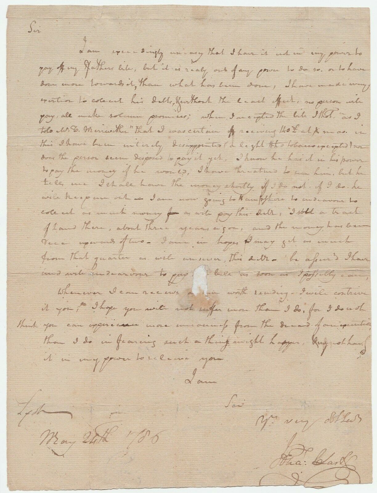 Rare Autograph Letter Signed - 1789  Jonathan Clark - Bro William Clark    Lewis