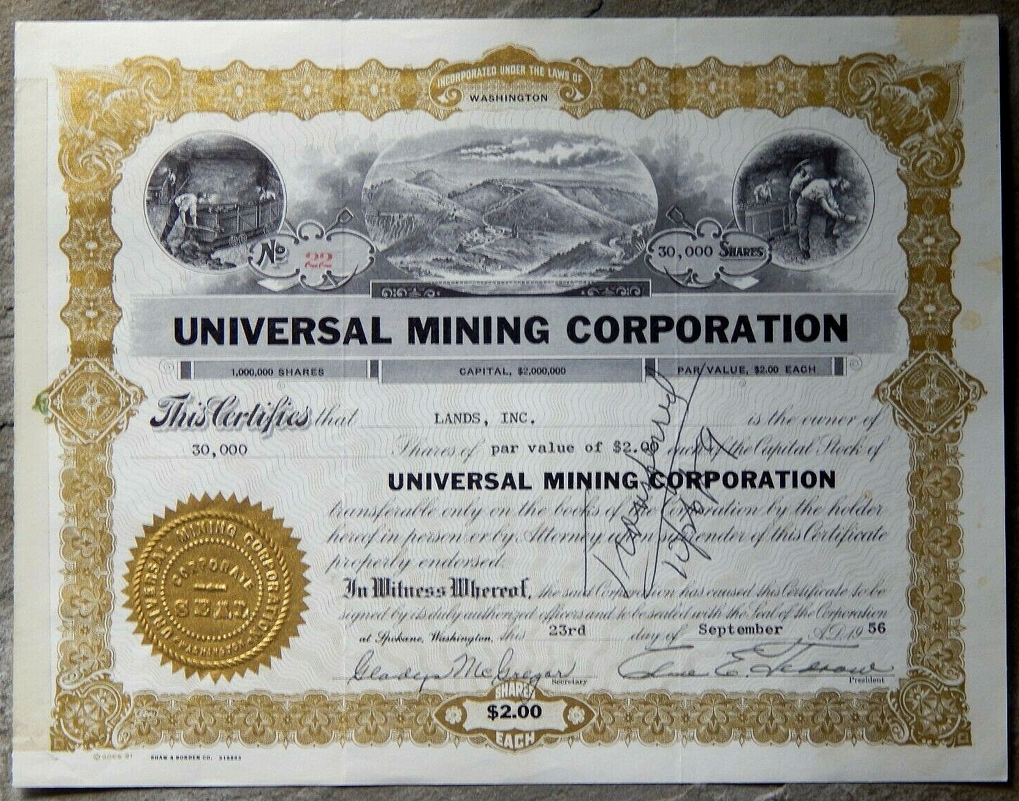 Universal Mining Corporation - Stock Certificate - Excellent Condition