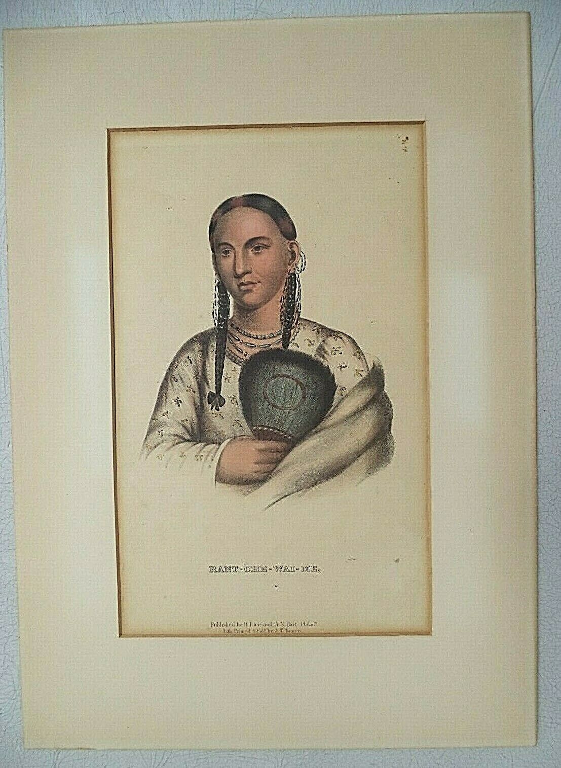 Original Old Rice & Hart Hand Colored Lithograph Indian Rant-che-wai-me