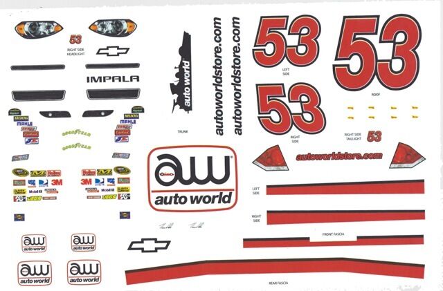 #53 Autoworld Nascar 1/24th - 1/25th Scale Waterslide Decals
