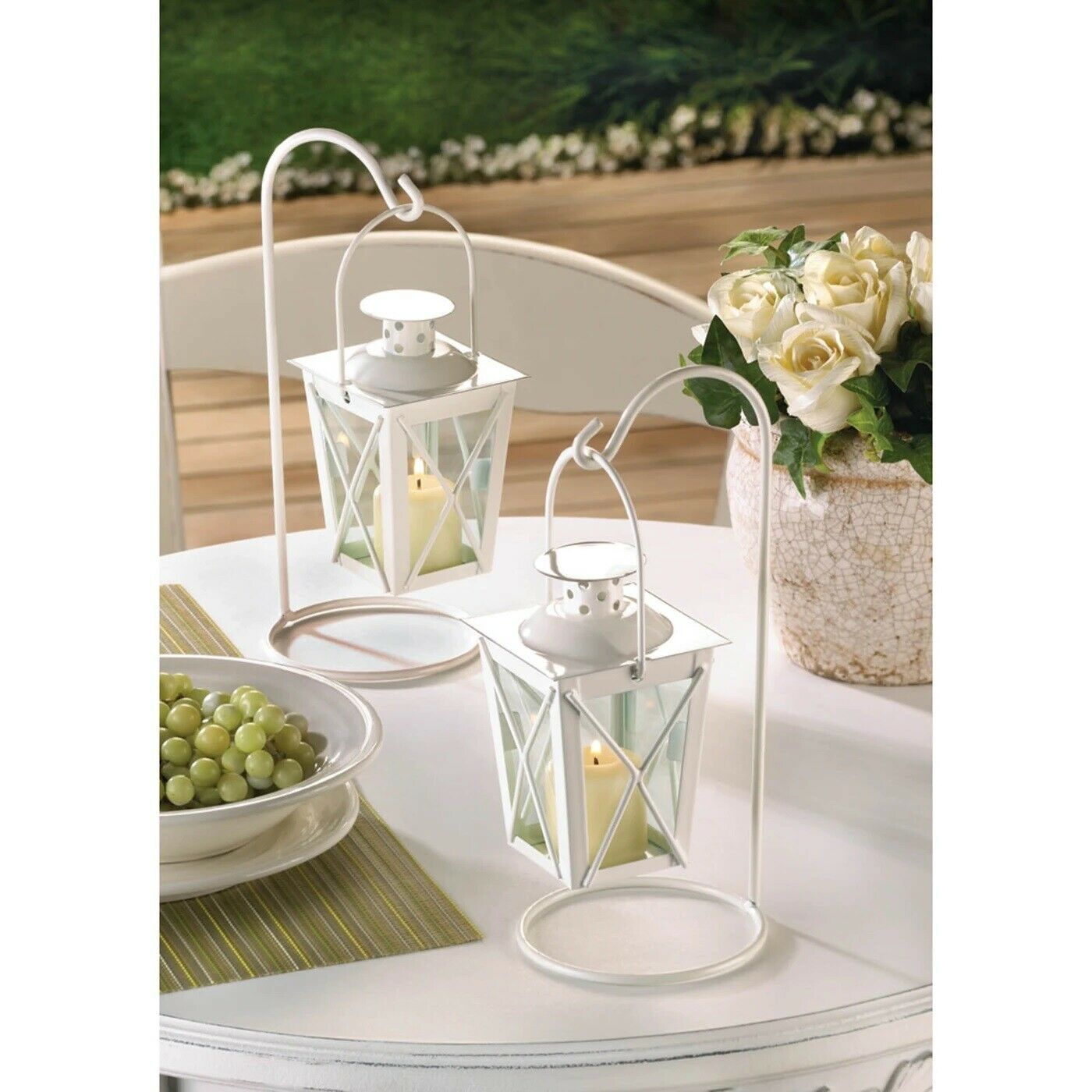 Pair Small White Candle Holder Lantern Wedding Centerpiece Stand Lamp Home Decor