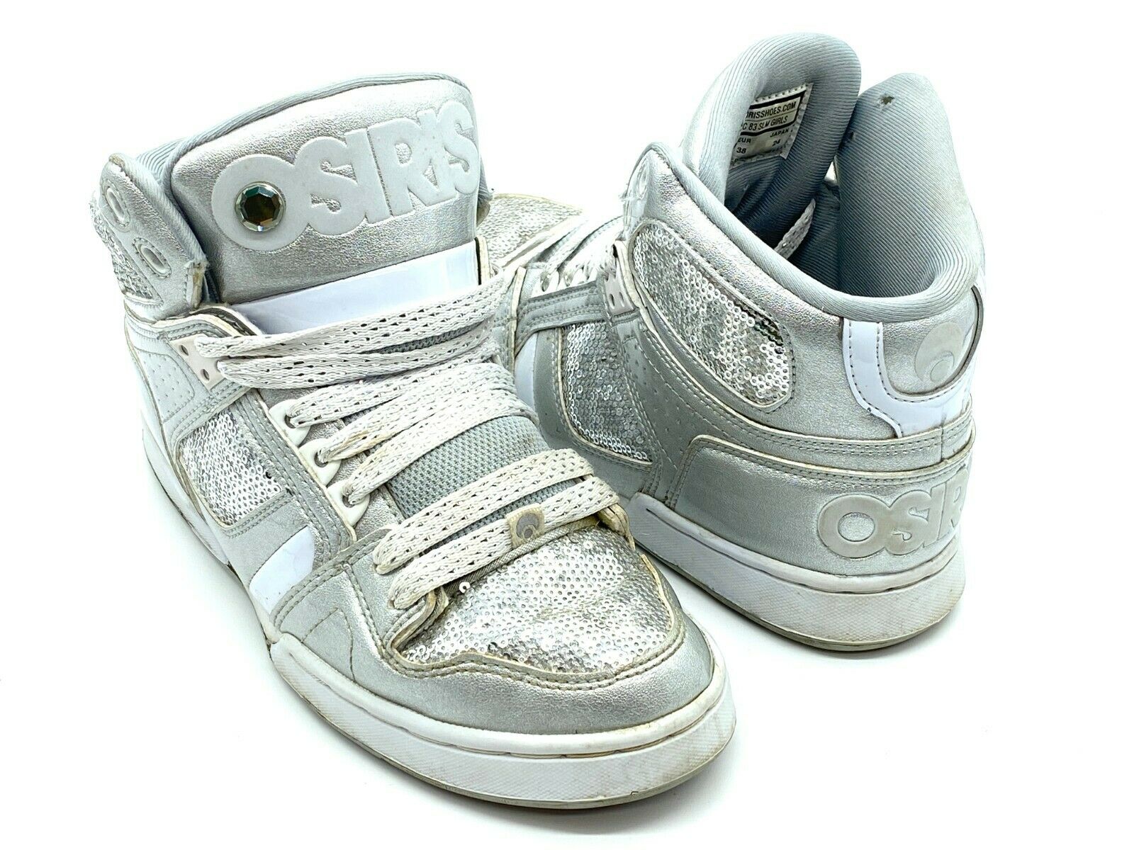 Osiris Nyc 83 Slm Silver Skater Sequined Sneaker High Top Shoe Girls 7.5