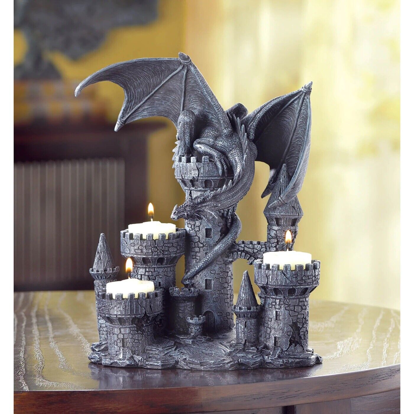 Dragon & Gothic Castle Statue Tea Light Candle Holder Candelabra Lamp Lantern