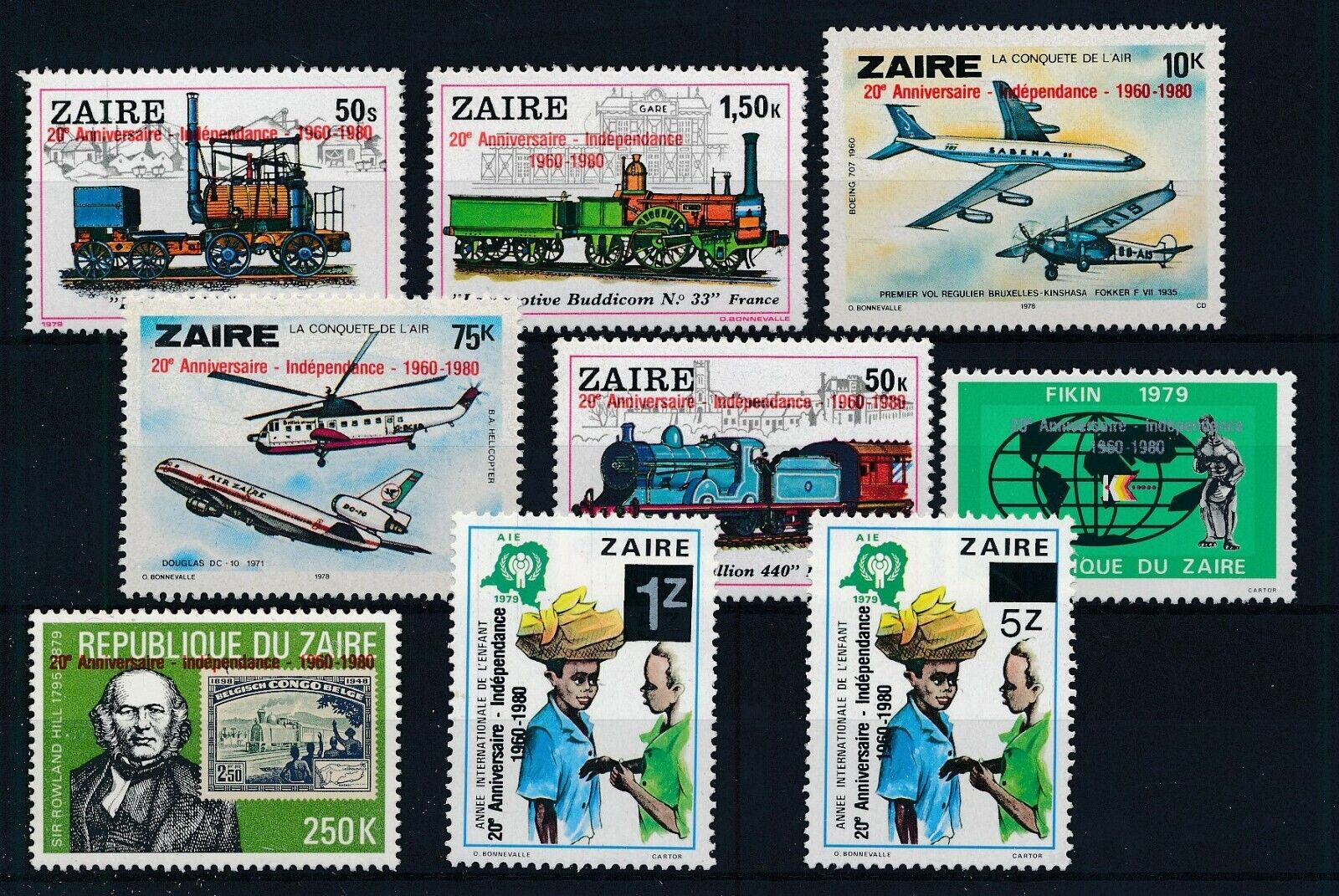 [bin4736] Zaire 1980 Transport Good Set Of Stamps Very Fine Mnh Ovpt