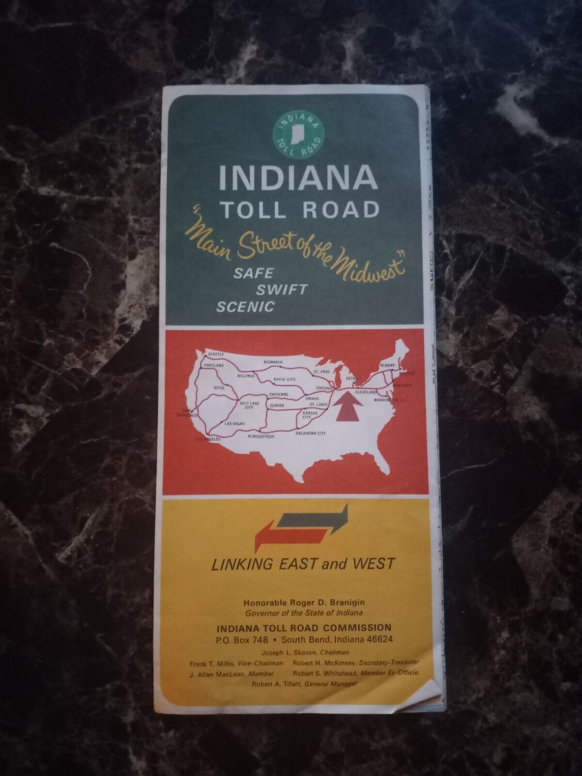 Indiana Toll Road Commission Map Travel Foldout 1968 Vintage
