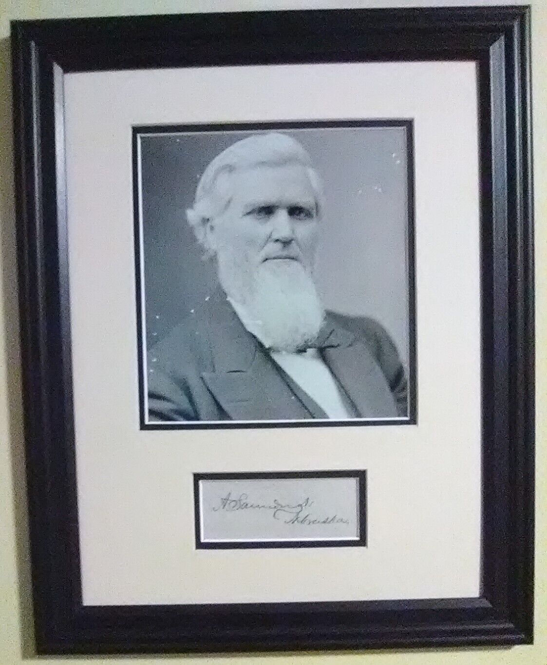 Alvin Saunders(1817-99) /autograph /us Sen & Governor - Nebraska / 10x13" Framed
