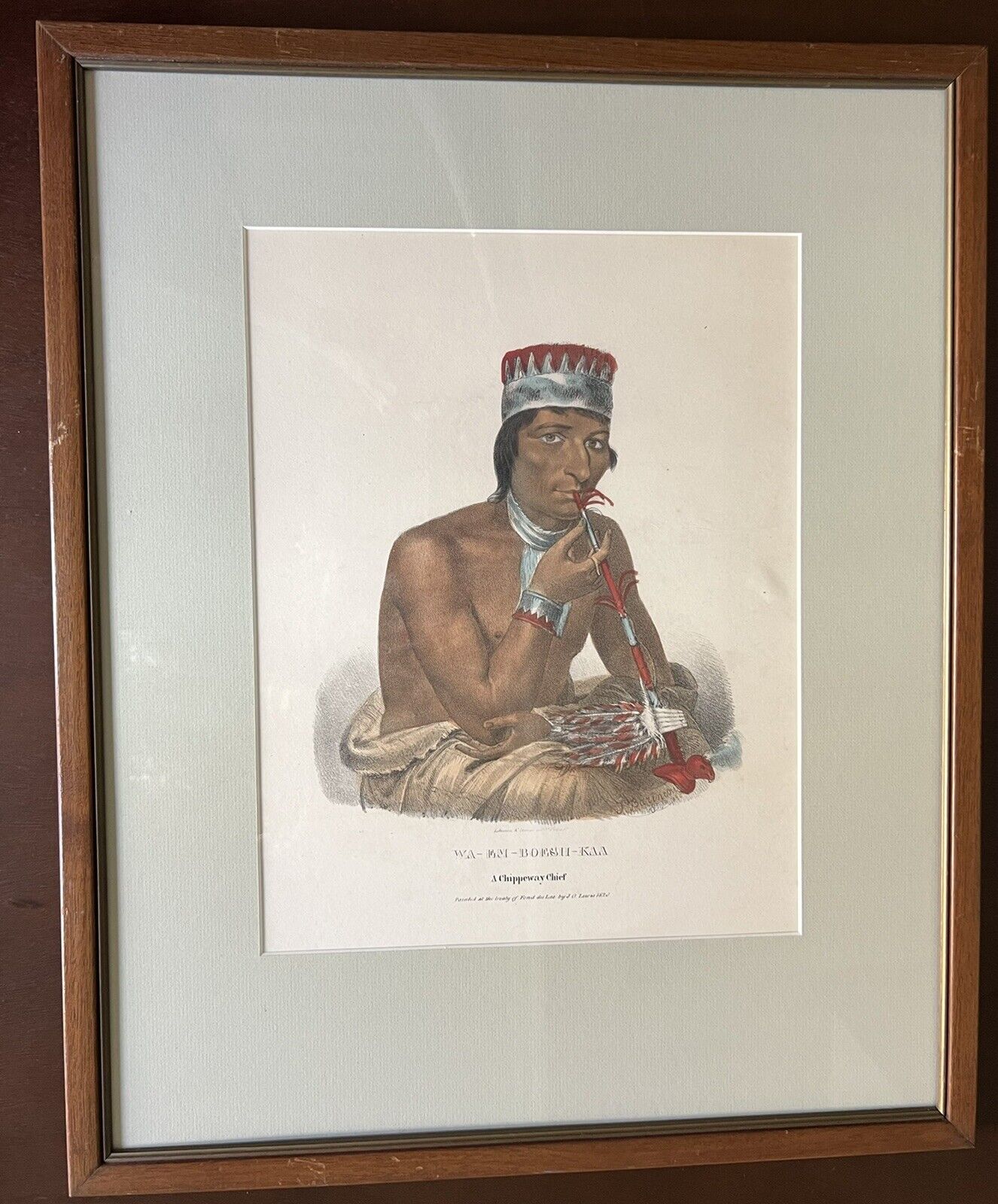 Wa-em-boesh-kaa-a Chippeway Chief John O. Lewis Framed Under Glass Lithograph