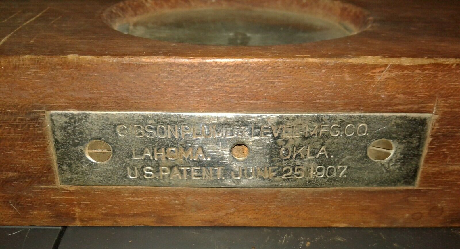 Vintage Wood & Glass Level Gibson Plumb & Level Mfg Co Lahoma Oklahoma