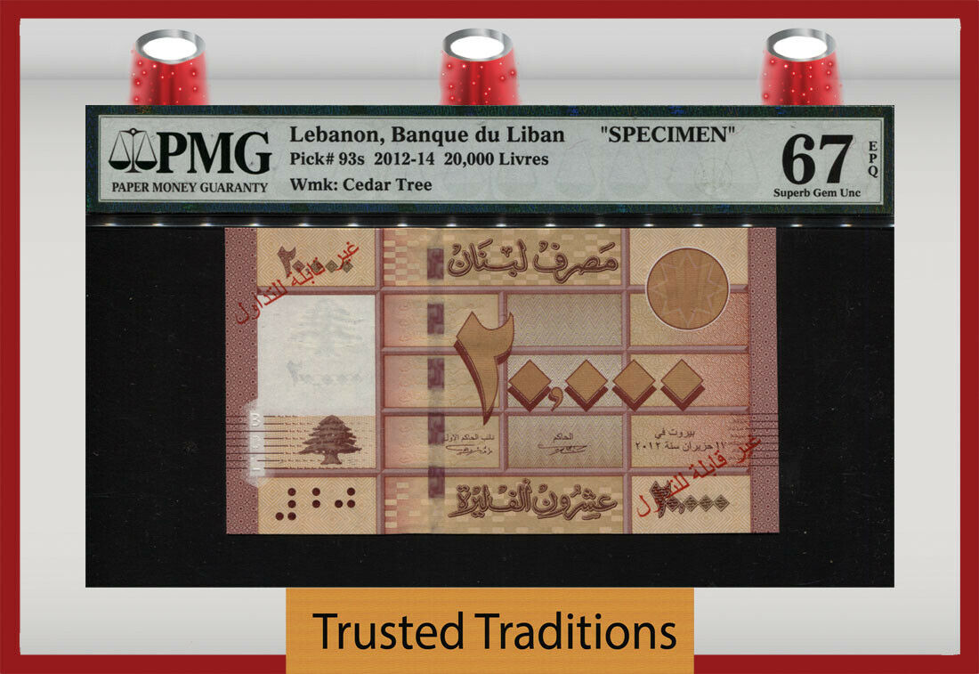 Tt Pk 93s 2012 Lebanon 10000 Livres Specimen Pmg 67 Epq Superb Gem None Finer