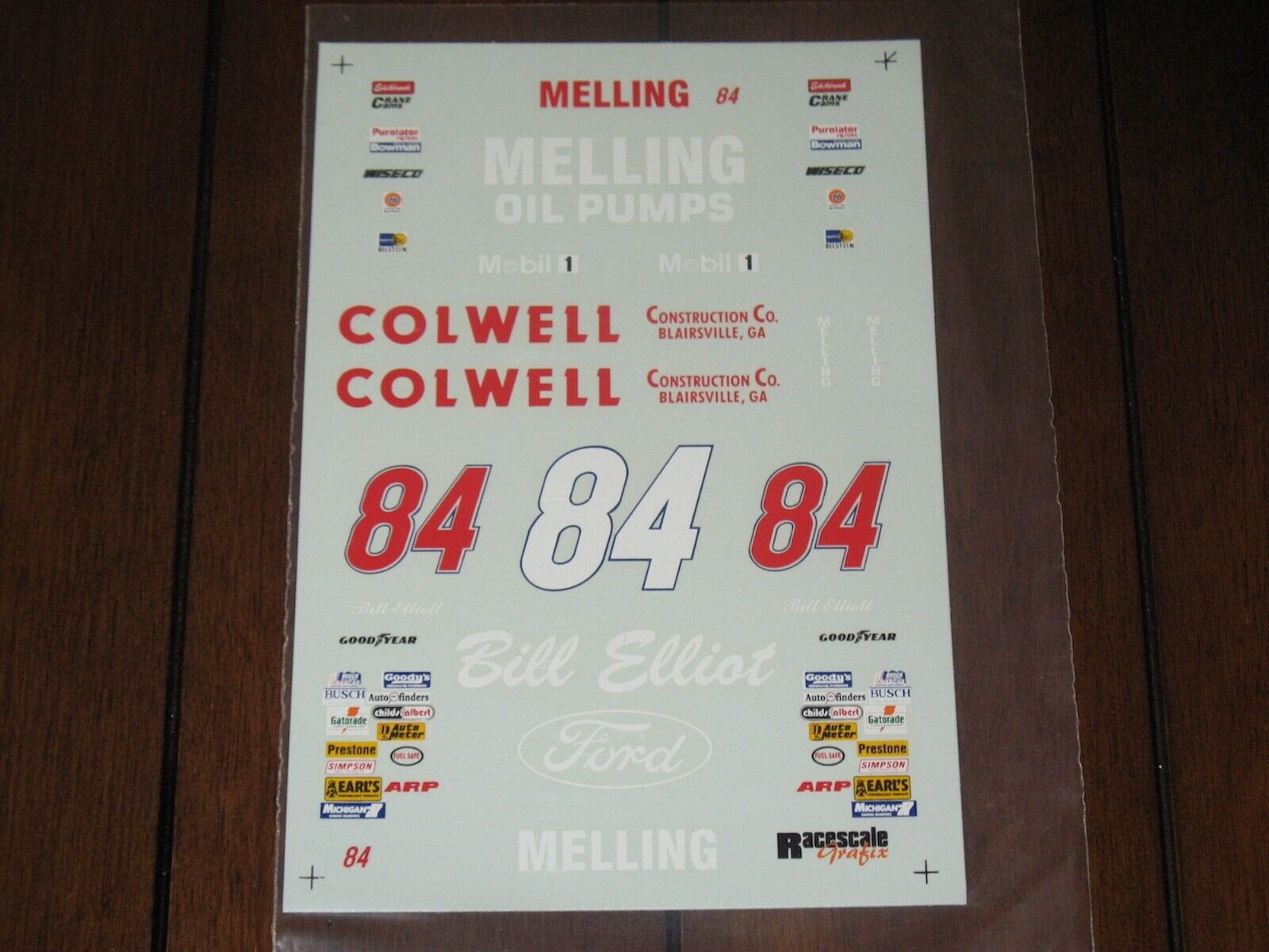 Racescale 84 Melling Colwell Bill Elliot Ford Waterslide Decals 1/24 Nascar