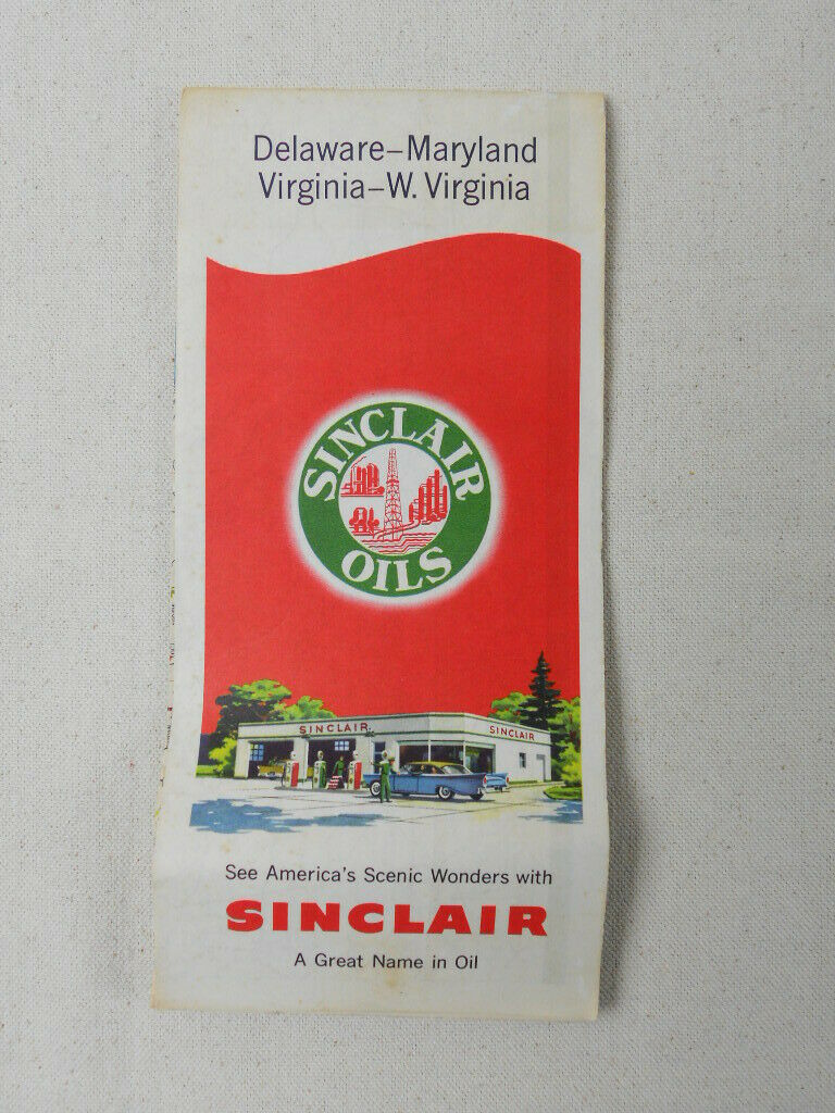 Vintage Sinclair Oils Road Map - 57a - Delaware, Maryland, Virginia, W. Virginia