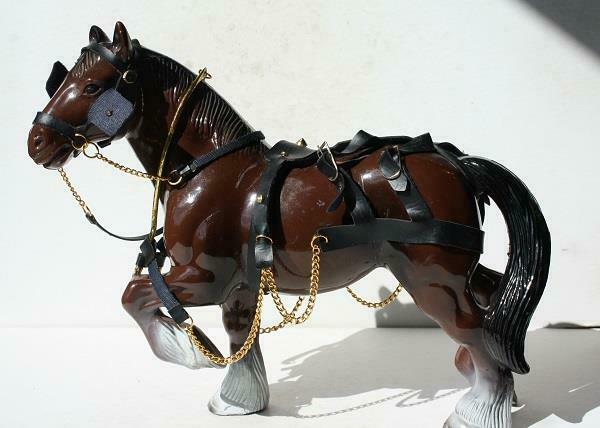 Clydesdale Horse Figurine Dark Brown Leg Up Harness Chains Hong Kong Plastic