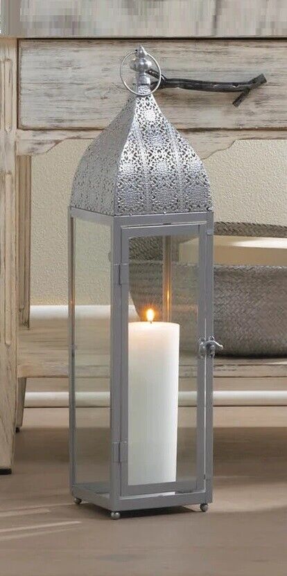 Silver Moroccan Candle Holder Lantern Lamp 24" Centerpiece Wedding Home Decor
