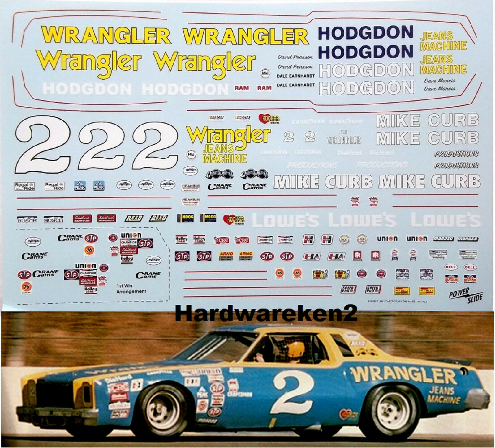 Nascar Decal # 2 Wrangler - Hodgon 1979-80 Monte Carlo - Oldsmobile Earnhardt