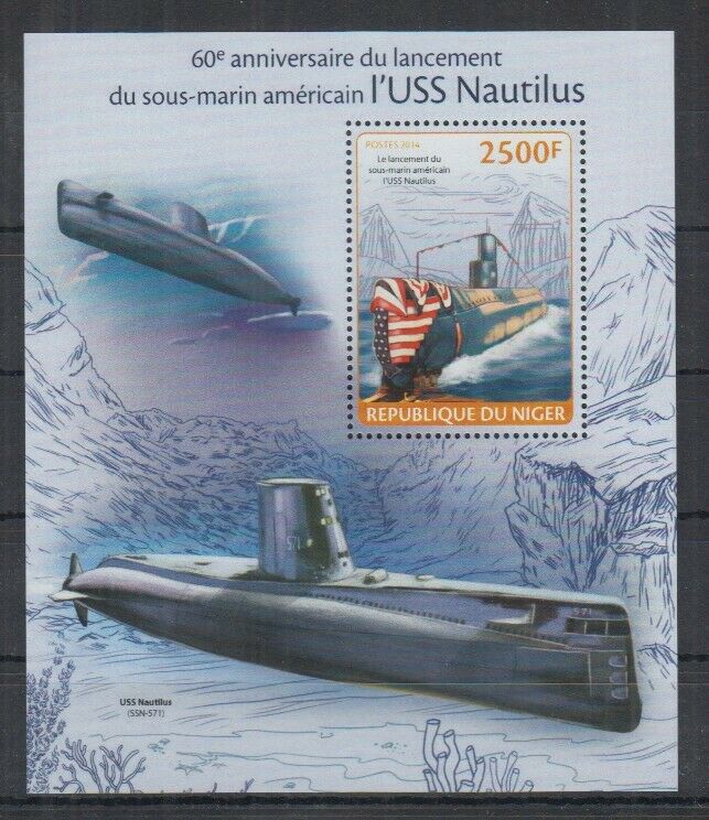 A464. Niger - Mnh - 2014 - Transport - Ships - Submarine - Nautilus - Bl