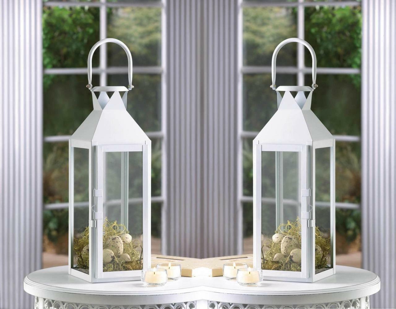 8 Lot Large 15" White Tall Candle Holder Lantern Lamp Wedding Table Centerpiece