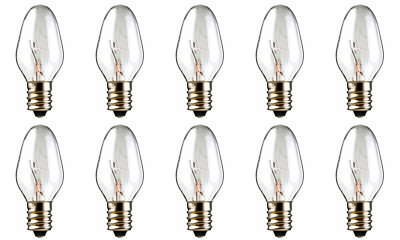Box Of 10 Nightlight Bulbs 15c7, Clear, 15 Watt, 120 Volt, E12 Candelabra Base
