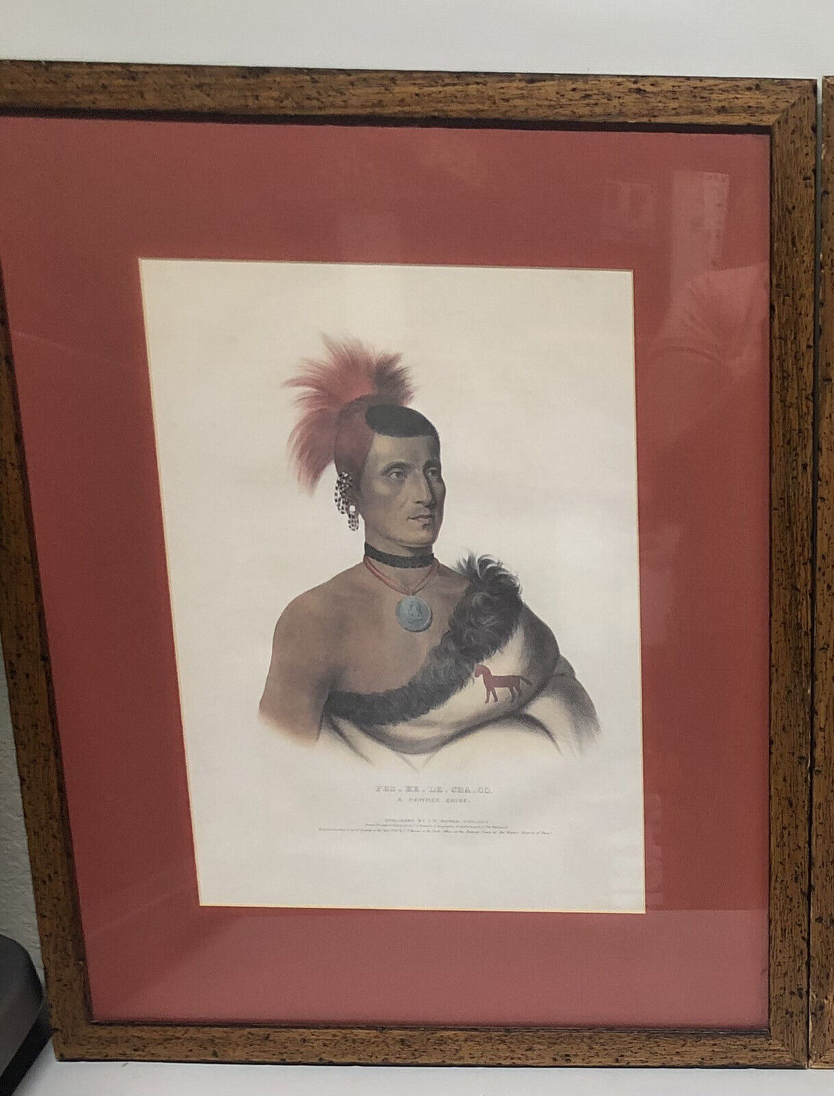 Peskelechaco A Pawnee Chief Lithograph Drawn Colored By J. T. Bowen 1841 Framed