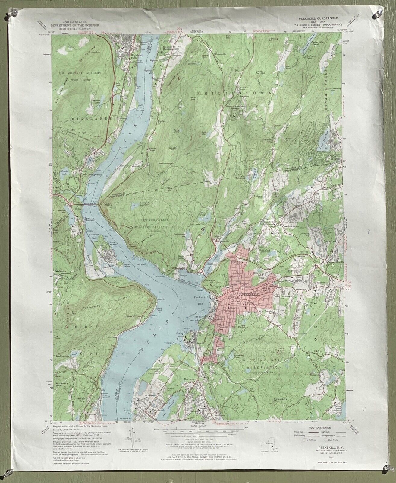 Hudson Valley Map-peekskill -us Dept. Of Interior Geological Survey 1957