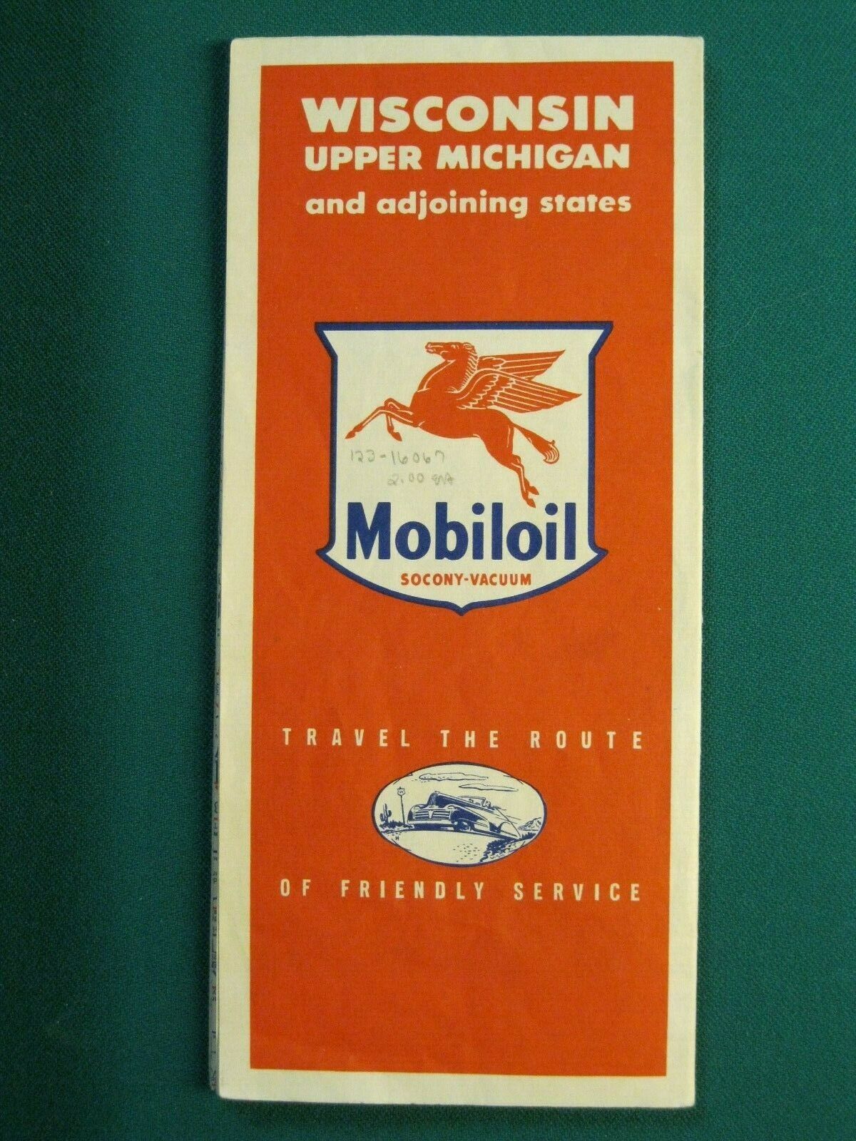Mobil Oil 1949 Highway Road Map Of Wisconsin, Upper Michigan
