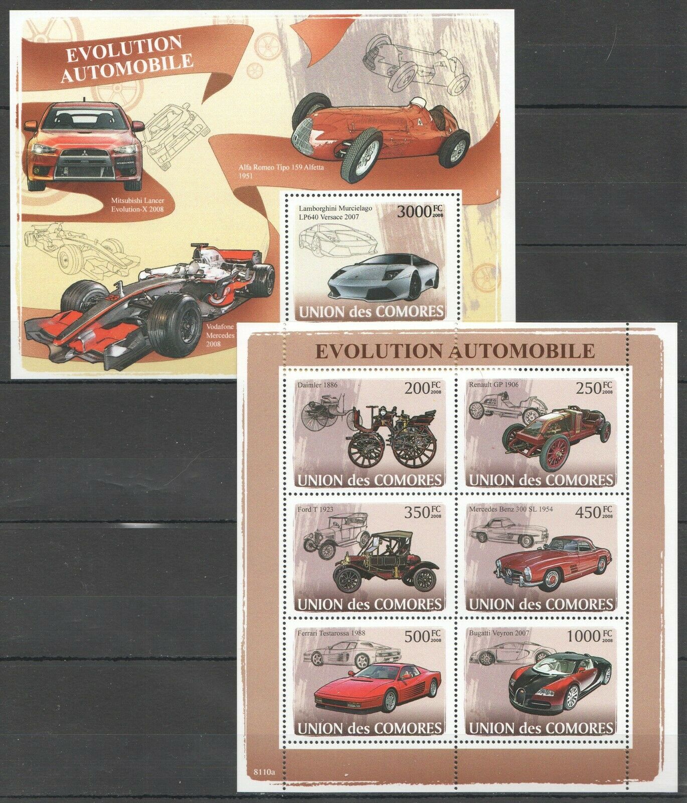 Uc103 2008 Comoros Transport Cars History Of The Automobiles Bl+kb Mnh