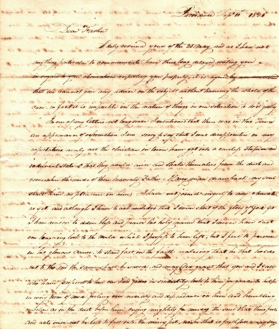 1821, John B. Barton Letter To General William Barton, Prisoner At Danville, Vt