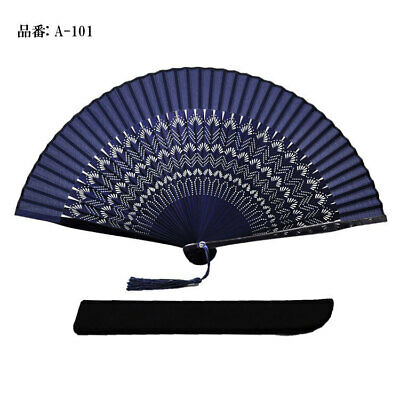 Japanese Sensu Folding Fan With Bag Stylish Blue Navy 006