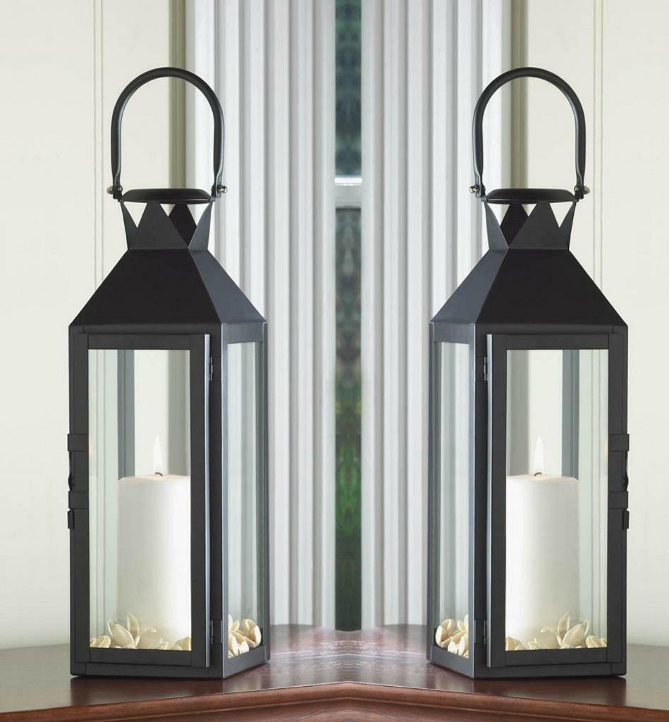 2 Lot Large 15" Black Tall Candle Holder Lantern Lamp Wedding Table Centerpieces