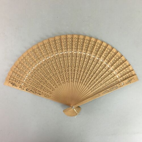 Japanese Wood Folding Scented Hand Fan Vtg Sensu Openwork 4d382