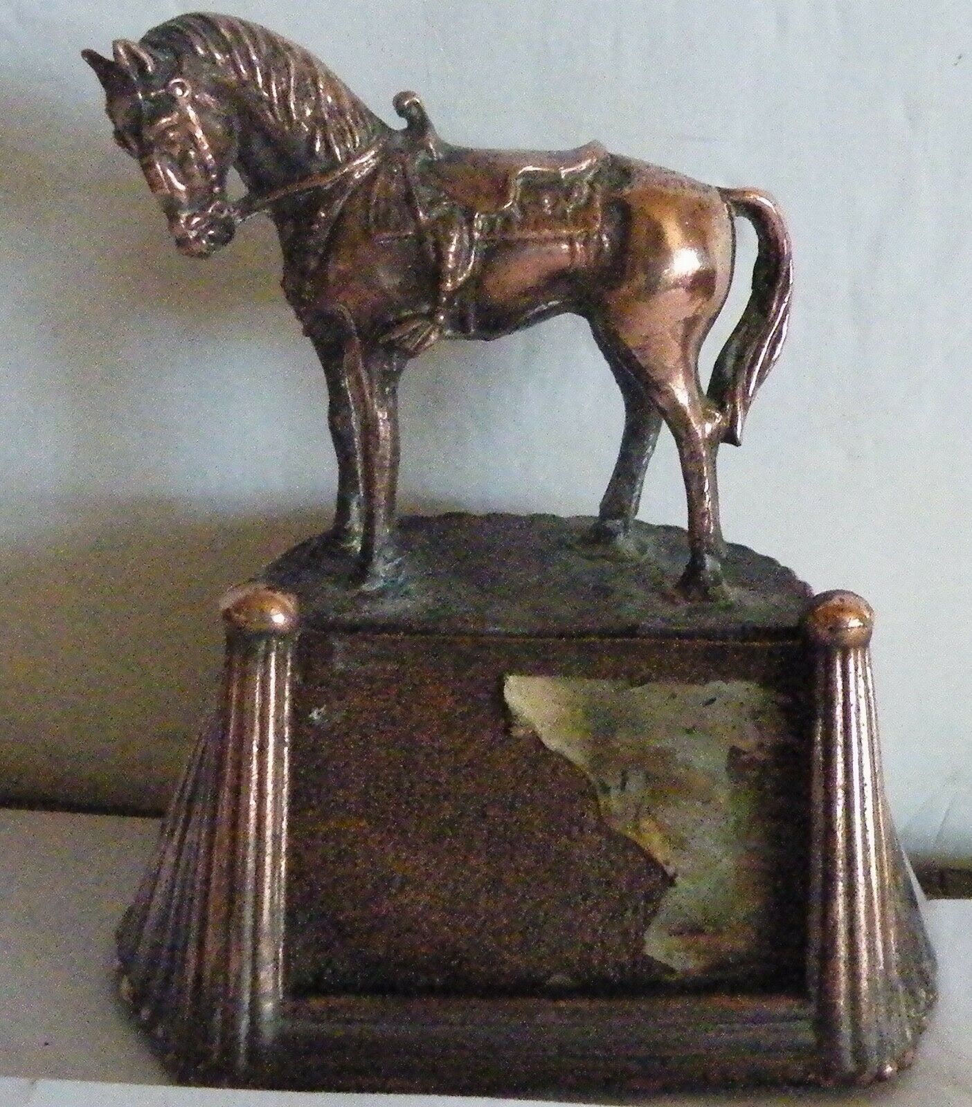 Vintage Copper Horse On Stand With Insert Area 4.5 In