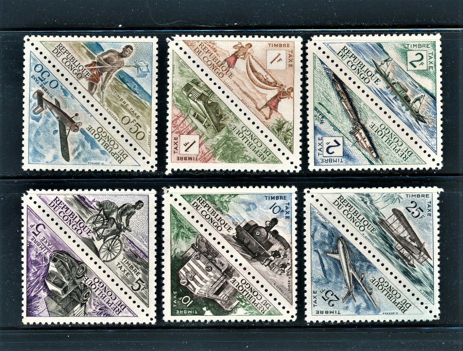 Congo Republic 1961 Postage Due Set 12 Stamps, 6 Tete Beche Pairs Sct J34a-j39a