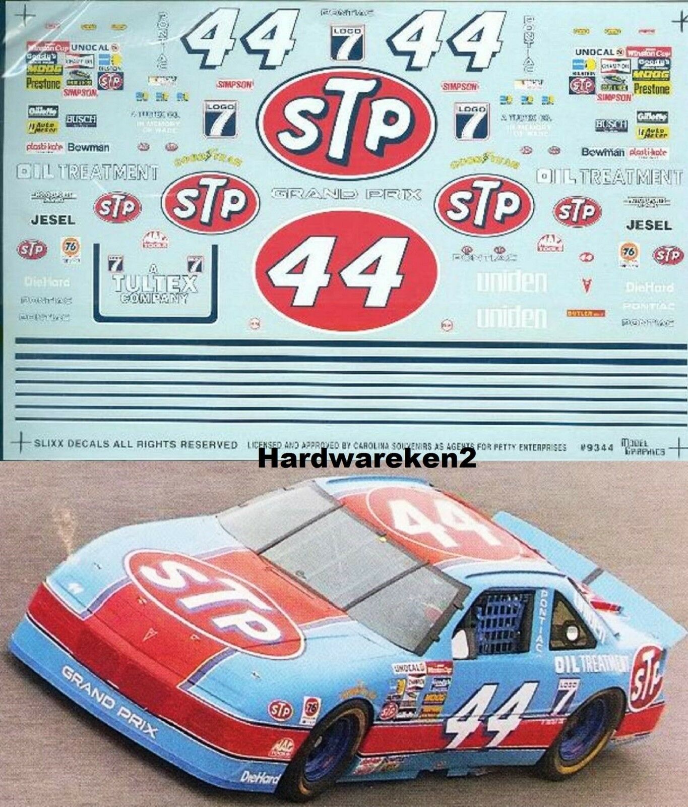 Nascar Decal #44 Stp 1993 Pontiac Grand Prix Rick Wilson Slixx