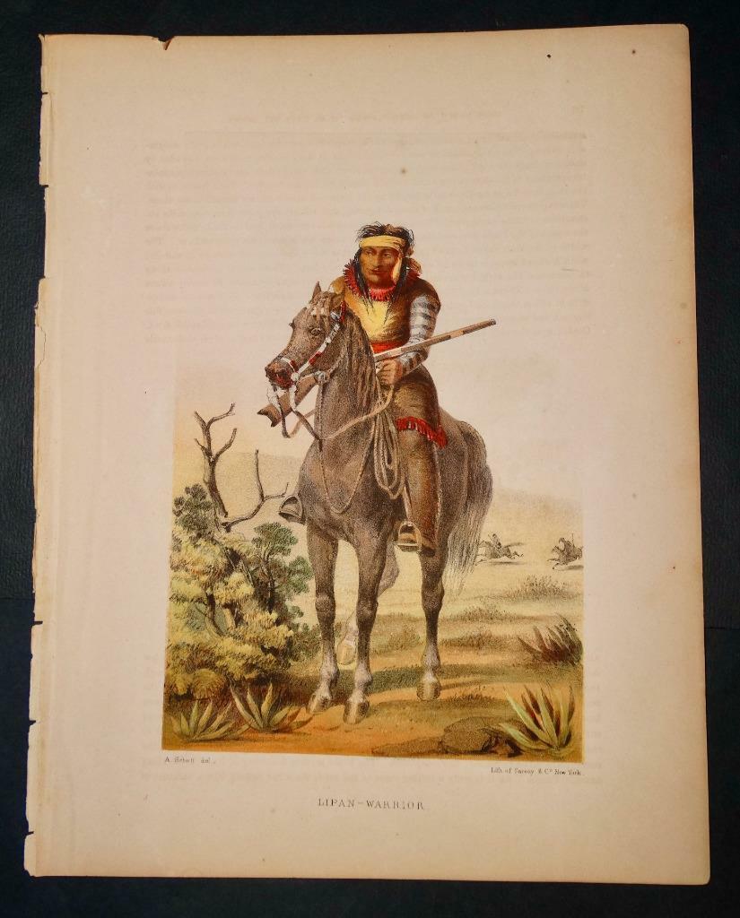1855 Sarony Lithograph - Indian - Lipan - Warrior -  Horseback - Arthur Schott