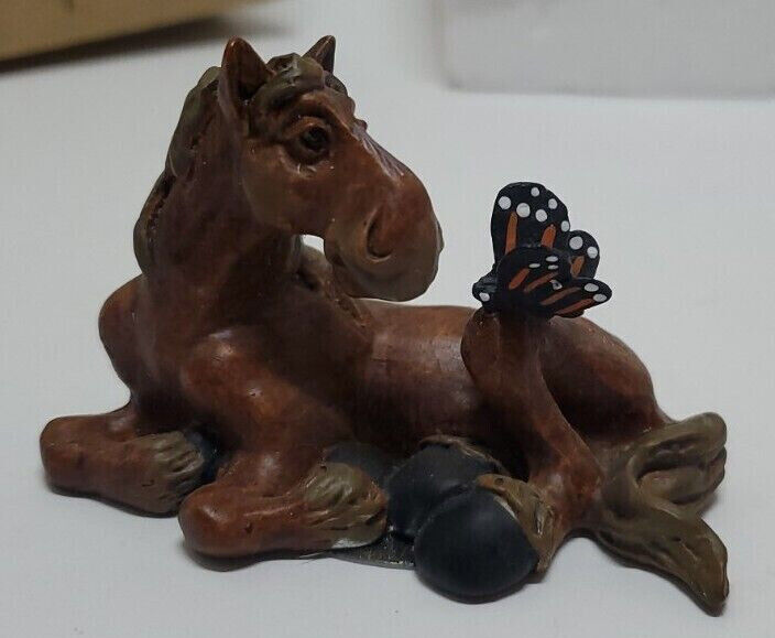 Elmer Horse Resting With Butterfly Small Figurine Montana Silversmith El231 Rare